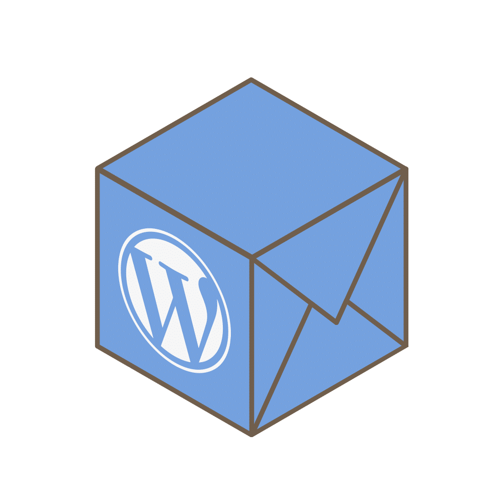 Ein blaues Paket bedruckt mit dem WordPress-Logo
